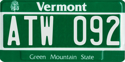 VT license plate ATW092
