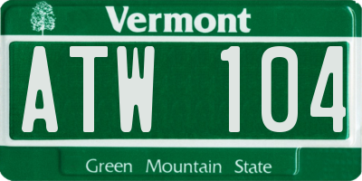 VT license plate ATW104