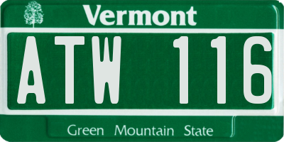 VT license plate ATW116
