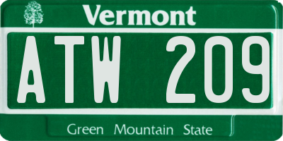 VT license plate ATW209