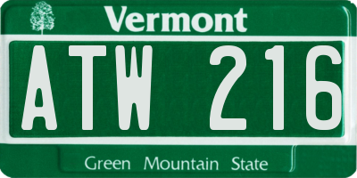 VT license plate ATW216