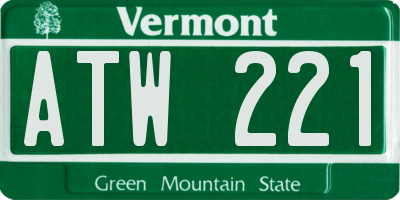 VT license plate ATW221