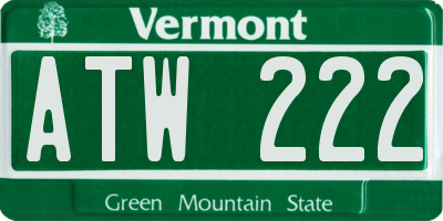 VT license plate ATW222