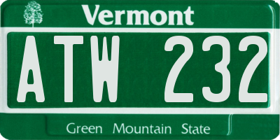 VT license plate ATW232