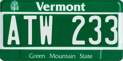 VT license plate ATW233