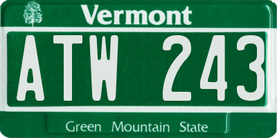 VT license plate ATW243