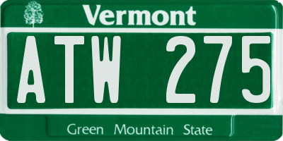 VT license plate ATW275