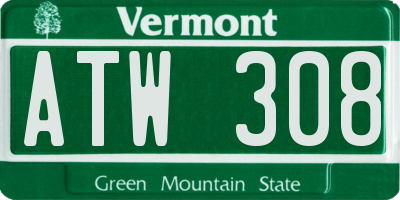 VT license plate ATW308