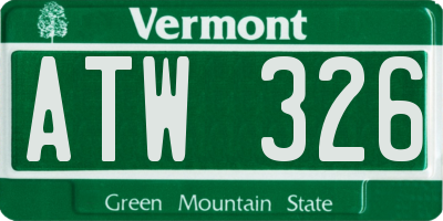 VT license plate ATW326