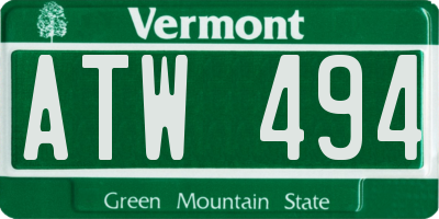 VT license plate ATW494