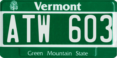 VT license plate ATW603