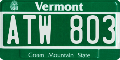 VT license plate ATW803