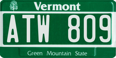 VT license plate ATW809