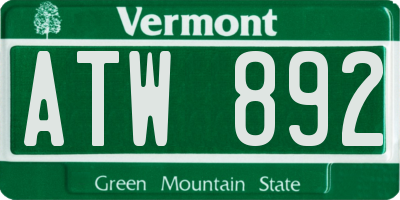 VT license plate ATW892