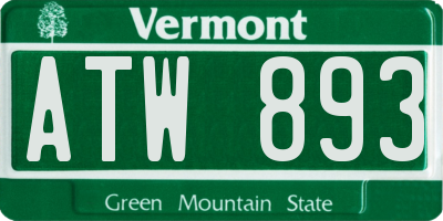 VT license plate ATW893