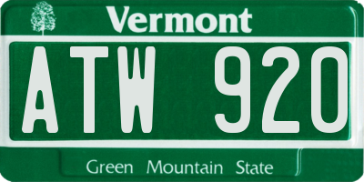 VT license plate ATW920