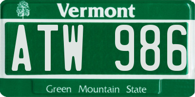 VT license plate ATW986