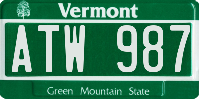 VT license plate ATW987
