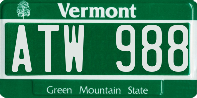 VT license plate ATW988