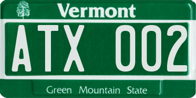 VT license plate ATX002