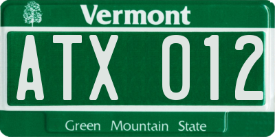 VT license plate ATX012