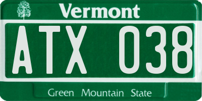 VT license plate ATX038