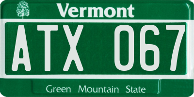 VT license plate ATX067