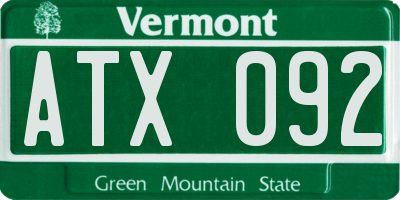 VT license plate ATX092