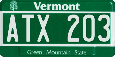 VT license plate ATX203