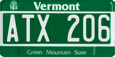 VT license plate ATX206