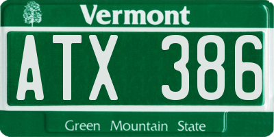 VT license plate ATX386