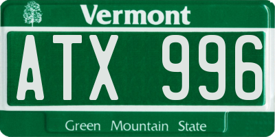 VT license plate ATX996