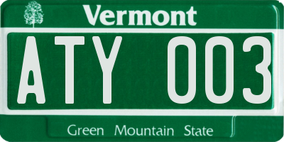 VT license plate ATY003