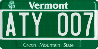 VT license plate ATY007