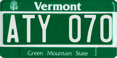 VT license plate ATY070