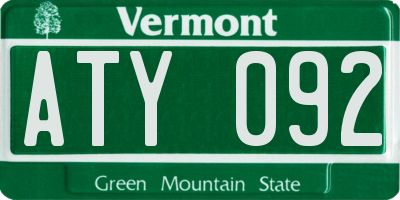 VT license plate ATY092
