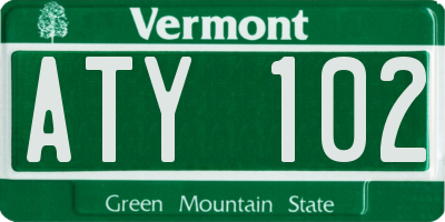 VT license plate ATY102