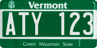 VT license plate ATY123