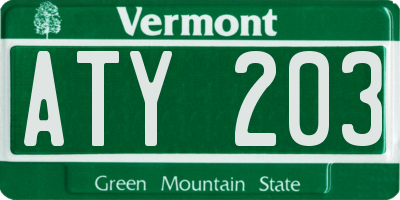 VT license plate ATY203