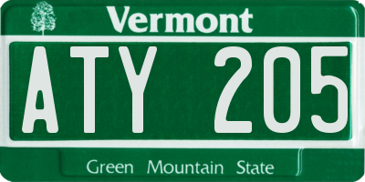 VT license plate ATY205