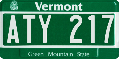 VT license plate ATY217