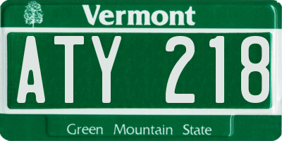 VT license plate ATY218