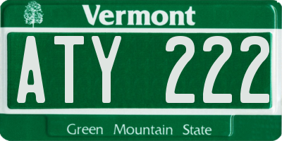VT license plate ATY222