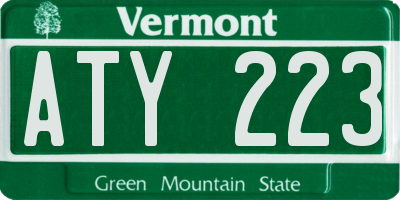 VT license plate ATY223