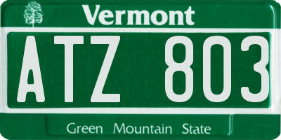 VT license plate ATZ803