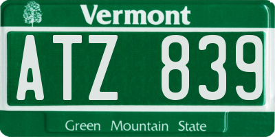 VT license plate ATZ839