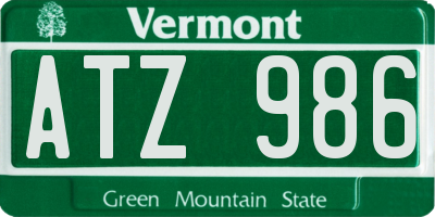 VT license plate ATZ986