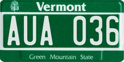 VT license plate AUA036