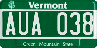 VT license plate AUA038