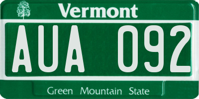 VT license plate AUA092